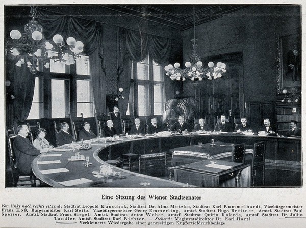 Vienna City Senate in session. Process print, ca. 1925.
