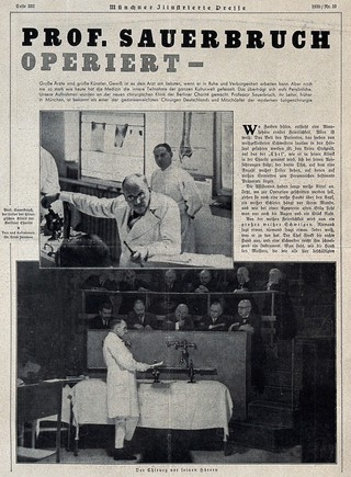Ferdinand Sauerbruch lecturing: two scenes. Process print after photographs by E. Salomon, 1930.
