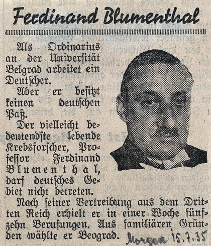 Ferdinand Blumenthal: head and shoulders. Process print, 1935.