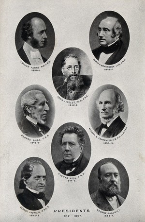 view Royal Microscopical Society Presidents, 1842-1857: eight portraits. Photolithograph, ca. 1880.