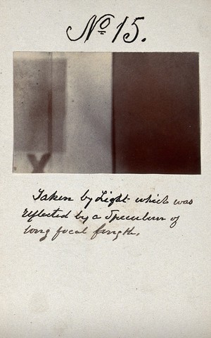 view Light emitted by Röntgen Ray Tubes, reflected by a speculum. Photoprint from radiograph, by James Wimshurst, 1898.