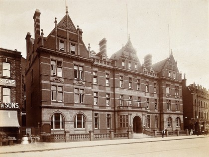 Great Northern Central Hospital, Holloway Road, London: front view. Photograph, 1912.