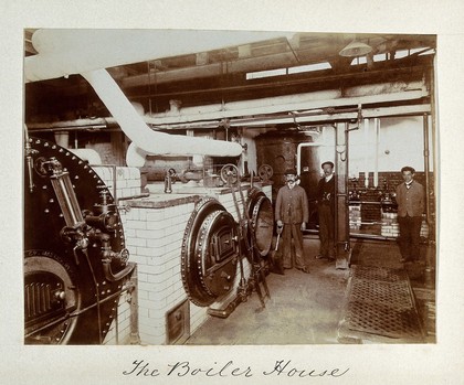 Great Northern Central Hospital, Holloway Road, London: the boiler room. Photograph, 1912.