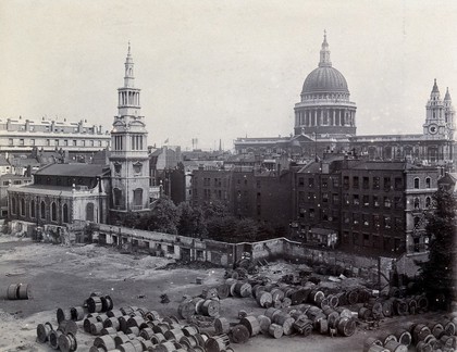 St Bartholomew's Hospital, London: ground between Christchurch and St Pauls. Photograph, c.1908.