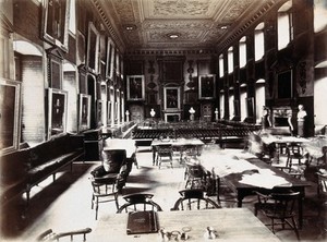 view St Bartholomew's Hospital, London: interior of the Great Hall. Photograph, c. 1908.