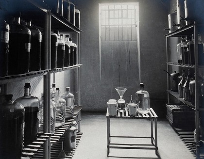 University Children's Hospital, Vienna: storeroom for liquids. Photograph, 1921.