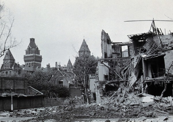 St Charles Hospital, London: building damaged by bomb. Photograph, 1940.