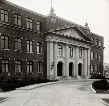 Philadelphia College of Pharmacy and Science: main entrance. Photograph, c. 1933.