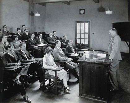 Philadelphia College of Pharmacy and Science: students being taught in a classroom. Photograph, c. 1933.