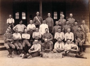 view A group of volunteers involved with the Karachi Plague Committee, India. Photograph, 1897.