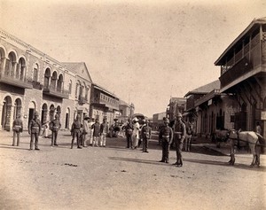 view An examining post set up by the Karachi Plague Committee, India. Photograph, 1897.