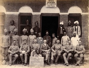 view Staff who work in the jail or gardens for the Karachi Plague Committee, India. Photograph, 1897.