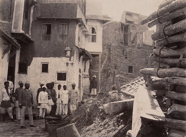 Plague-infected house which has been demolished, Karachi, India. Photograph, 1897.