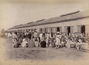 view Quarantine area, during bubonic plague outbreak, Karachi, India. Photograph, 1897.