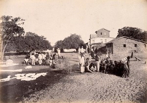 view People doing laundry at the dhobi ghat, during bubonic plague outbreak, Karachi, India. Photograph, 1897.