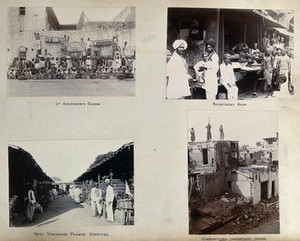 view Shop selling sweetmeat, during the outbreak of bubonic plague in Karachi, India. Photograph, 1897.