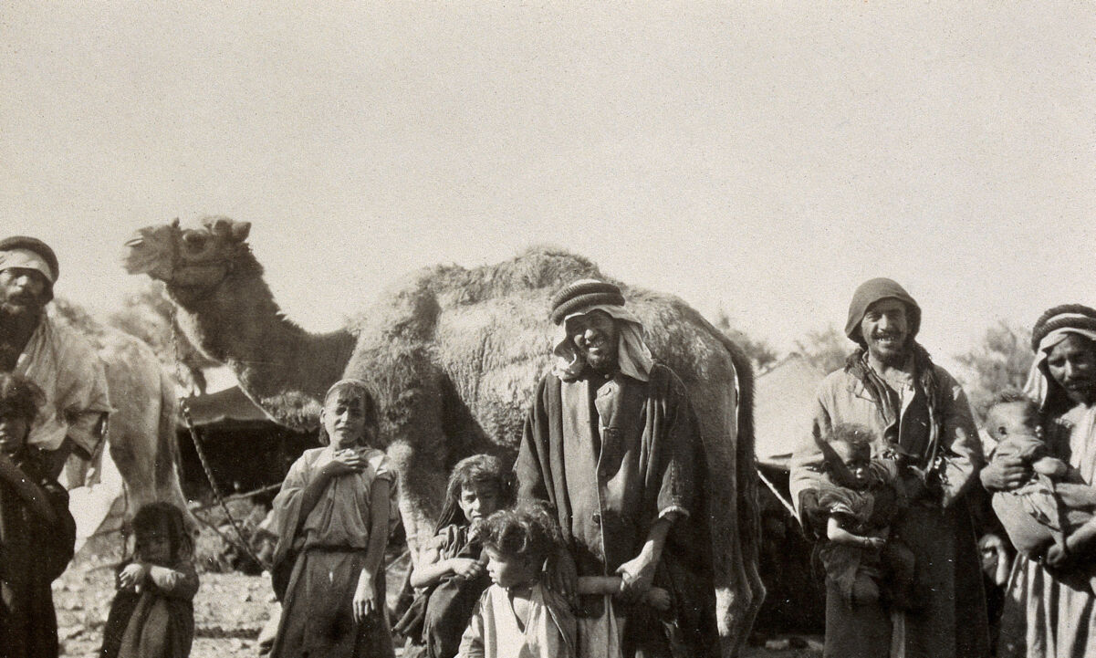 Smallpox epidemic, Palestine: group of people from a camp.