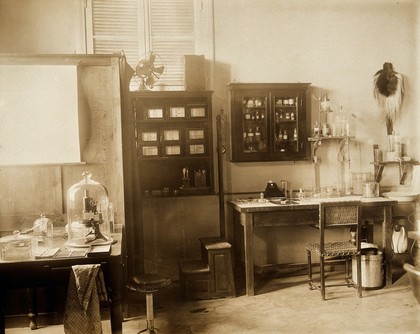 Wellcome Tropical Research Laboratories, Khartoum: laboratory used by the director. Photograph, c. 1920.