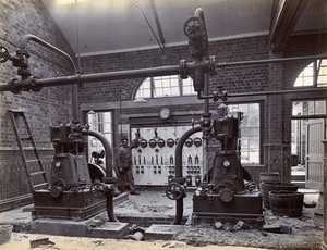 view Johannesburg Hospital, South Africa: member of staff, possibly in the boiler room. Photograph, c. 1905.