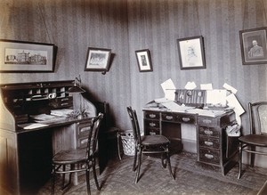 view Johannesburg Hospital, South Africa: office with two desks. Photograph, c. 1905.