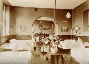 view The Royal United Hospital, Bath: a children's ward. Photograph, ca. 1870.