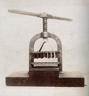 view Plague apparatus from a lazaretto in Venice; a machine for disinfecting letters and papers. Photograph.