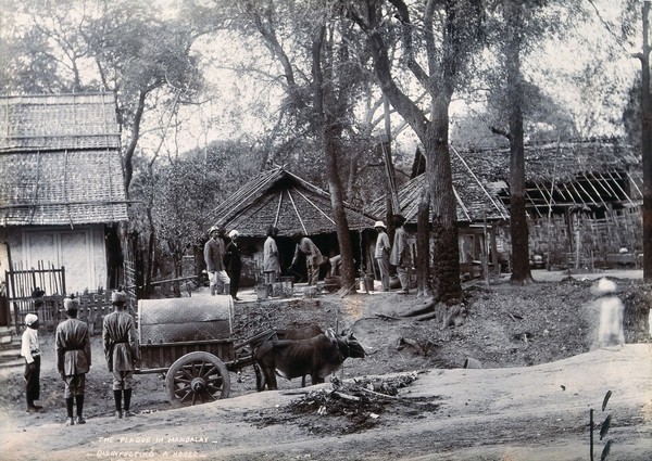 A house being disinfected, during a plague epidemic in Mandalay. Photograph, 1906.