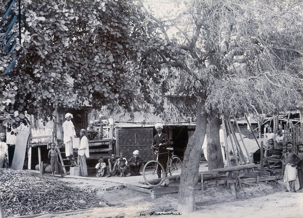 People living in quarantine, during a plague epidemic in Mandalay. Photograph attributed to Criouleansky & Marshall, 1906.