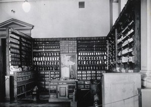 view The interior of an old pharmacy recreated in a museum, Prague. Photograph by Z. Reach.