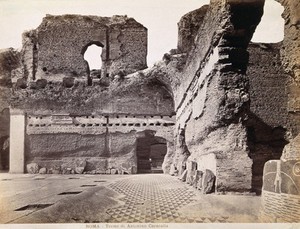 view Partly ruined Roman baths of Antoninus Caracalla. Photograph.