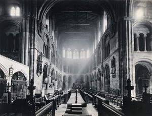 view The church of St. Bartholomew the Great; interior view facing East. Photograph, 1902.