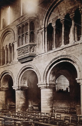 The church of St. Bartholomew the Great: interior view of the south side showing Friar Bolton's window. Photograph by Rev. C.F. Fison, c. 1912.