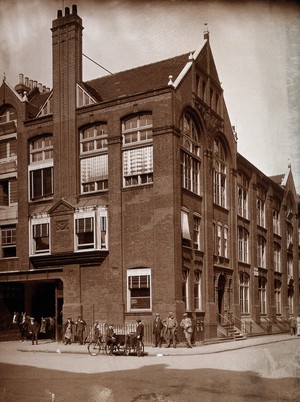 view The church of St. Bartholomew the Great and surrounding area; exterior view of no. 60 Bartholomew Close as rebuilt in 1879. Photograph by W.F. Taylor, October 1914.