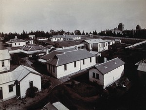 view Metropolitan Lunatic Asylum, Kew, Victoria (Australia): view of some of the buildings and grounds. Photograph.