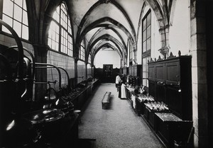 view Hospital de la Santa Cruz, Barcelona: the interior of the pharmacy. Photograph.