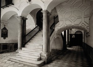 view Women's hospital, Cádiz: 18th century staircase. Photograph, ca.1900.