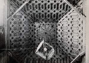 view Hospital San Juan de Diós, Granada: ceiling of the staircase. Photograph, ca.1900.