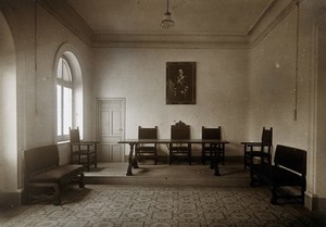 view Hospital San Juan de Diós, Granada: the council room. Photograph, ca.1900.