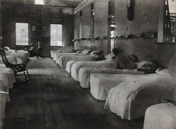 An eye hospital (?), Trinidad: ward interior, showing beds. Photograph, 1910/1930 (?).