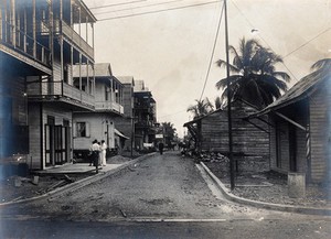 view Colón, Panama: Cash Alley newly paved. Photograph, 1907.