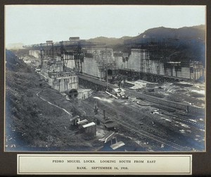 view The Pedro Miguel Locks, Panama Canal construction works: looking south from east. Photograph, 1910.