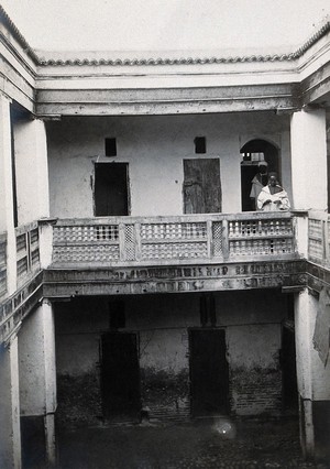 view The foudouk, before restoration, Fez, Morocco. Photograph, ca. 1922.