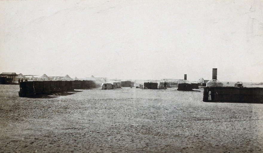 Moascar, Egypt: the conservancy area of the British Army yeomanry camp. Photograph by J.D. Graham, ca. 1916.