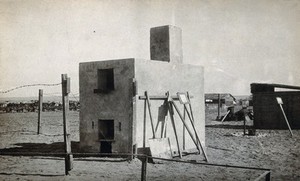 view Iraq (formerly Mesopotamia) (?): shelf incinerator on an army camp. Photograph, ca. 1916.