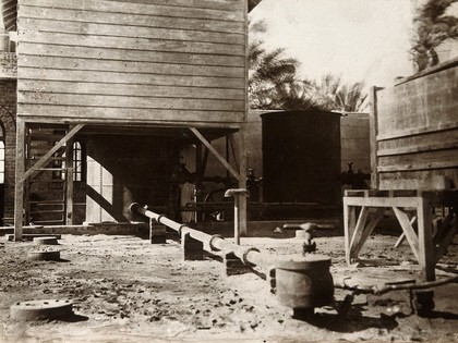 Water supply apparatus at a reservoir, Africa (?). Photograph, 1905/1915.