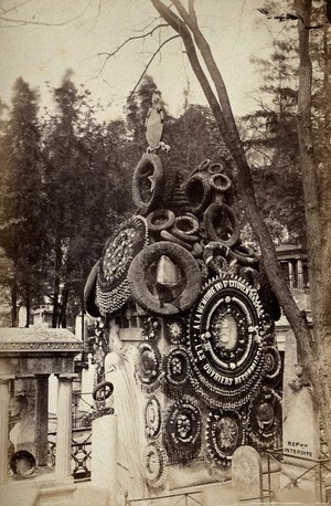 view The tombstone of François Vincent Raspail at Père Lachaise cemetery, Paris. Photograph by F. Kempter, 1878.