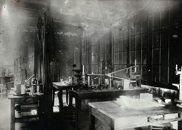 The laboratories of Marie and Pierre Curie, Paris: room where electrometrical measurement took place. Photograph, ca. 1900.