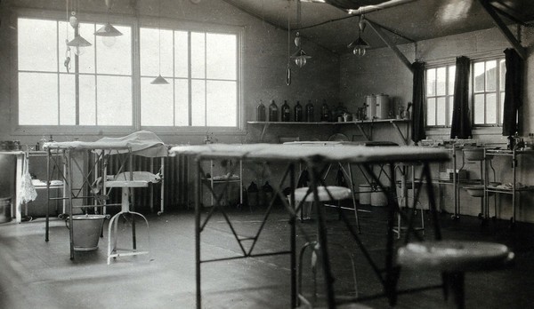 World War One: Boulogne, France: a hospital operating theatre. Photograph, 1918.