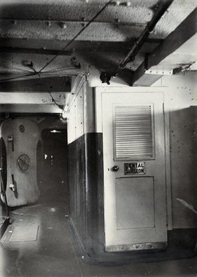 World War One: a Royal Naval hospital ship: the dental surgeon's door. Photograph, 1914/1918.