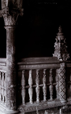 Hospital de Santa Cruz, Toledo, Spain: detail of the 15th century staircase balustrade. Photograph, ca. 1935.